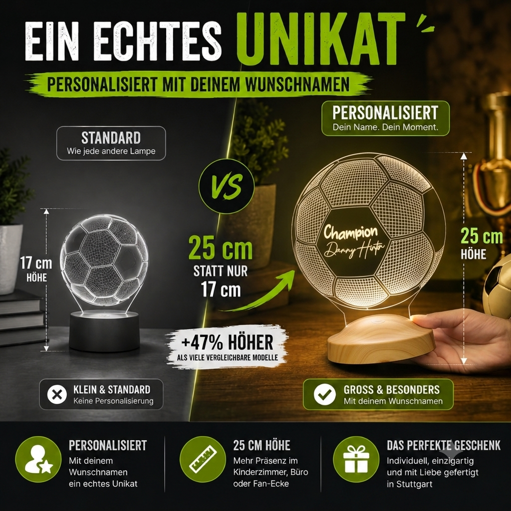 Personalisierte Fußball Lampe mit Wunschtext – das perfekte Geschenk für Fußballfans