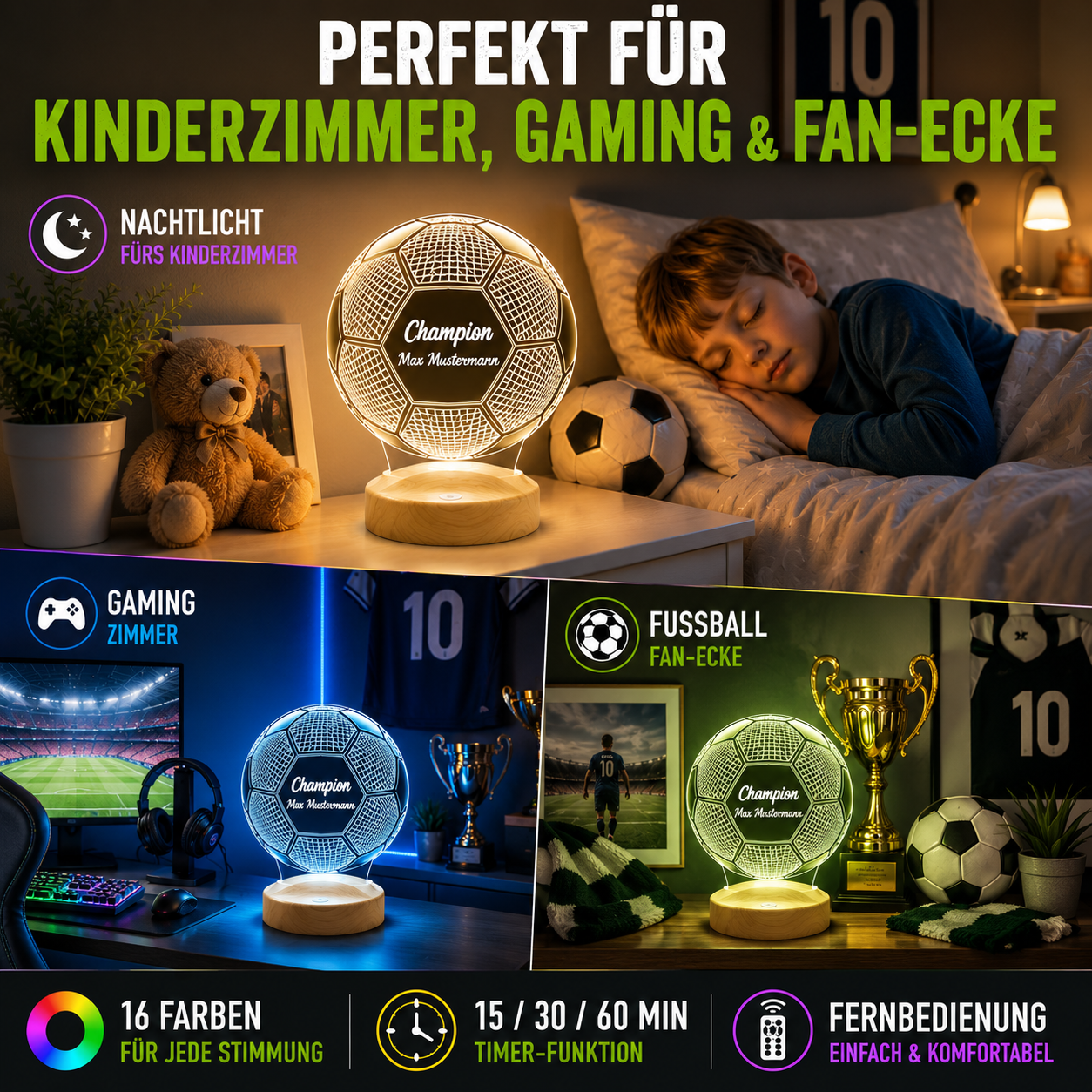 Personalisierte Fußball Lampe mit Wunschtext – das perfekte Geschenk für Fußballfans