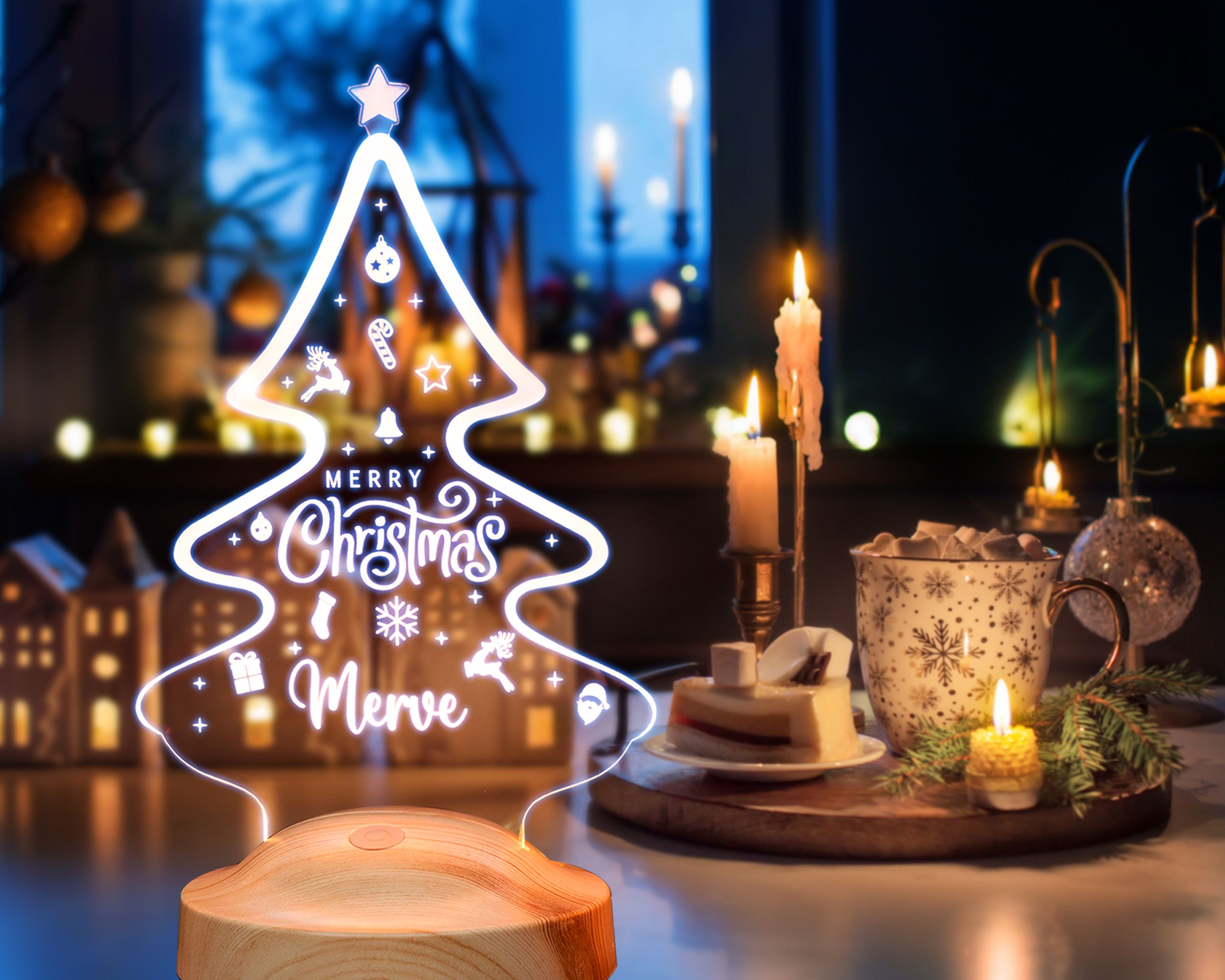 Weihnachtsbaum Süße Motiv Personalisierte Lampe mit Gravur