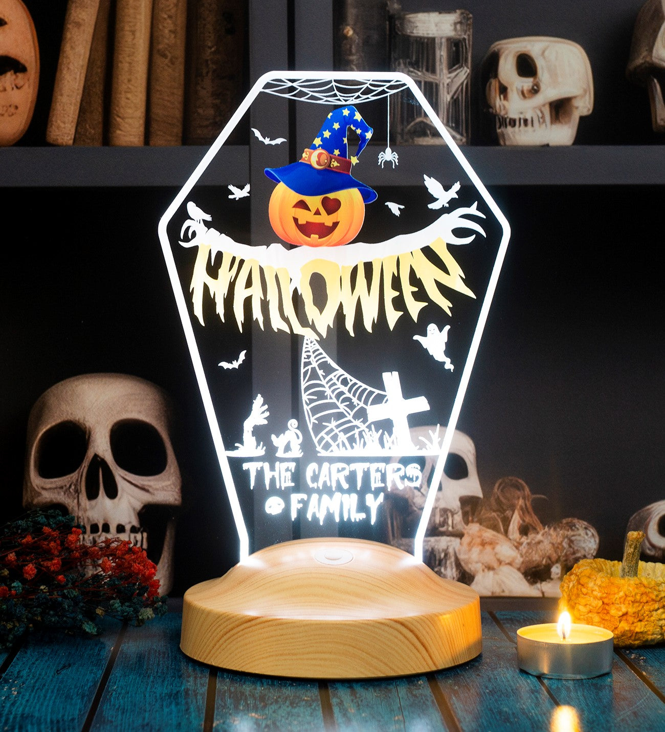 Halloween Nachtlicht Personalisiert, Grabstein LED Lampe mit Namen