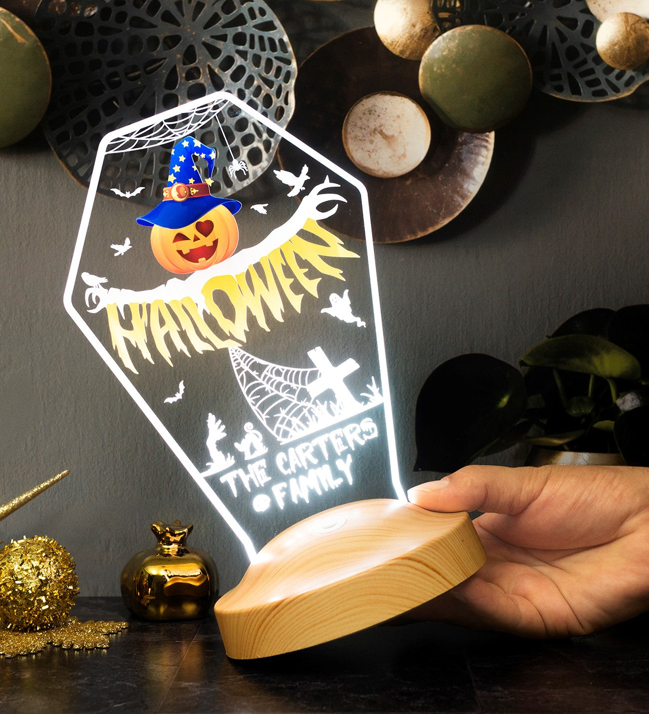 Halloween Nachtlicht Personalisiert, Grabstein LED Lampe mit Namen