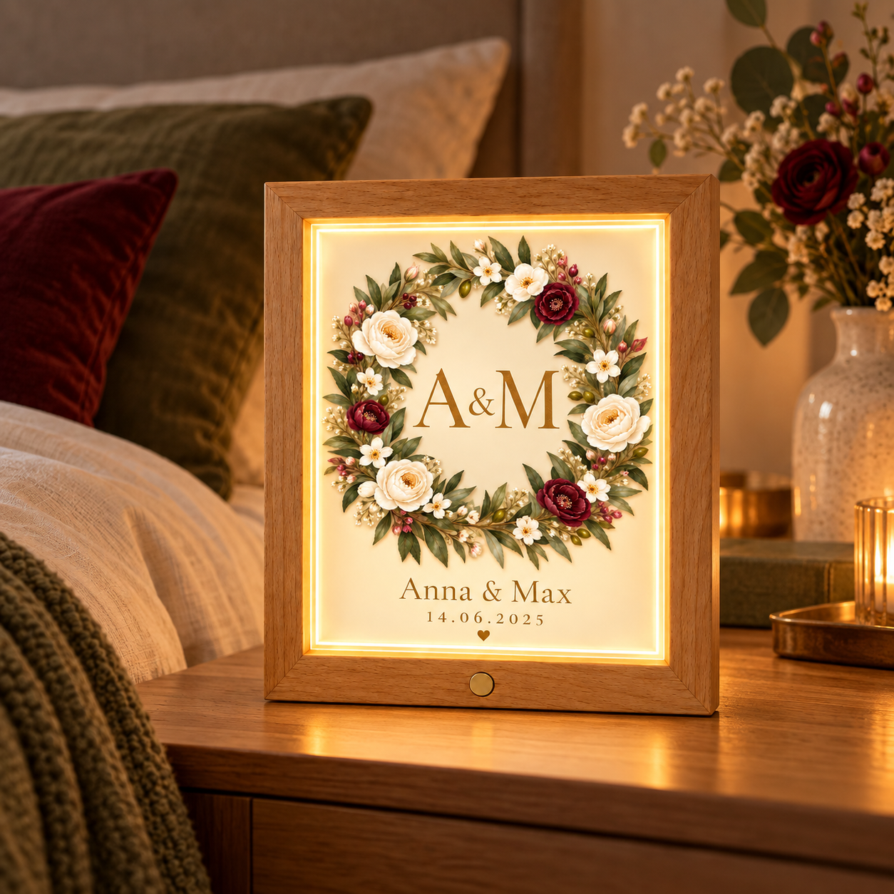 paar Holzrahmen Nachtlicht im Schlafzimmer