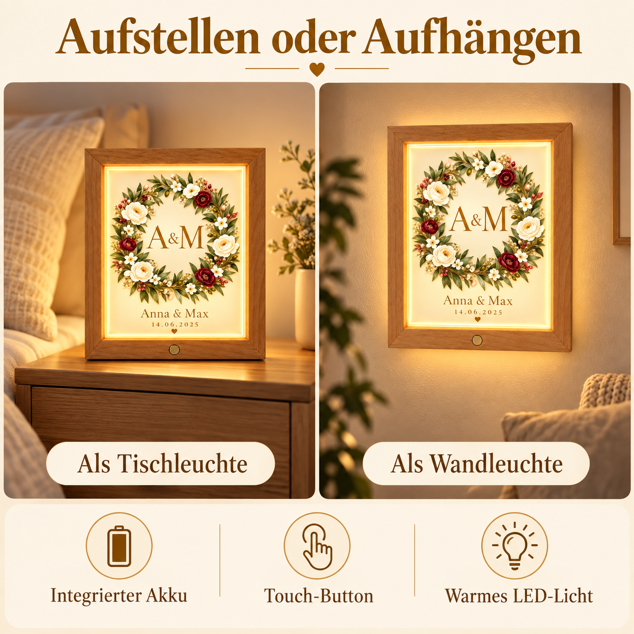 Als Tisch- und Wandleuchte verwendbar