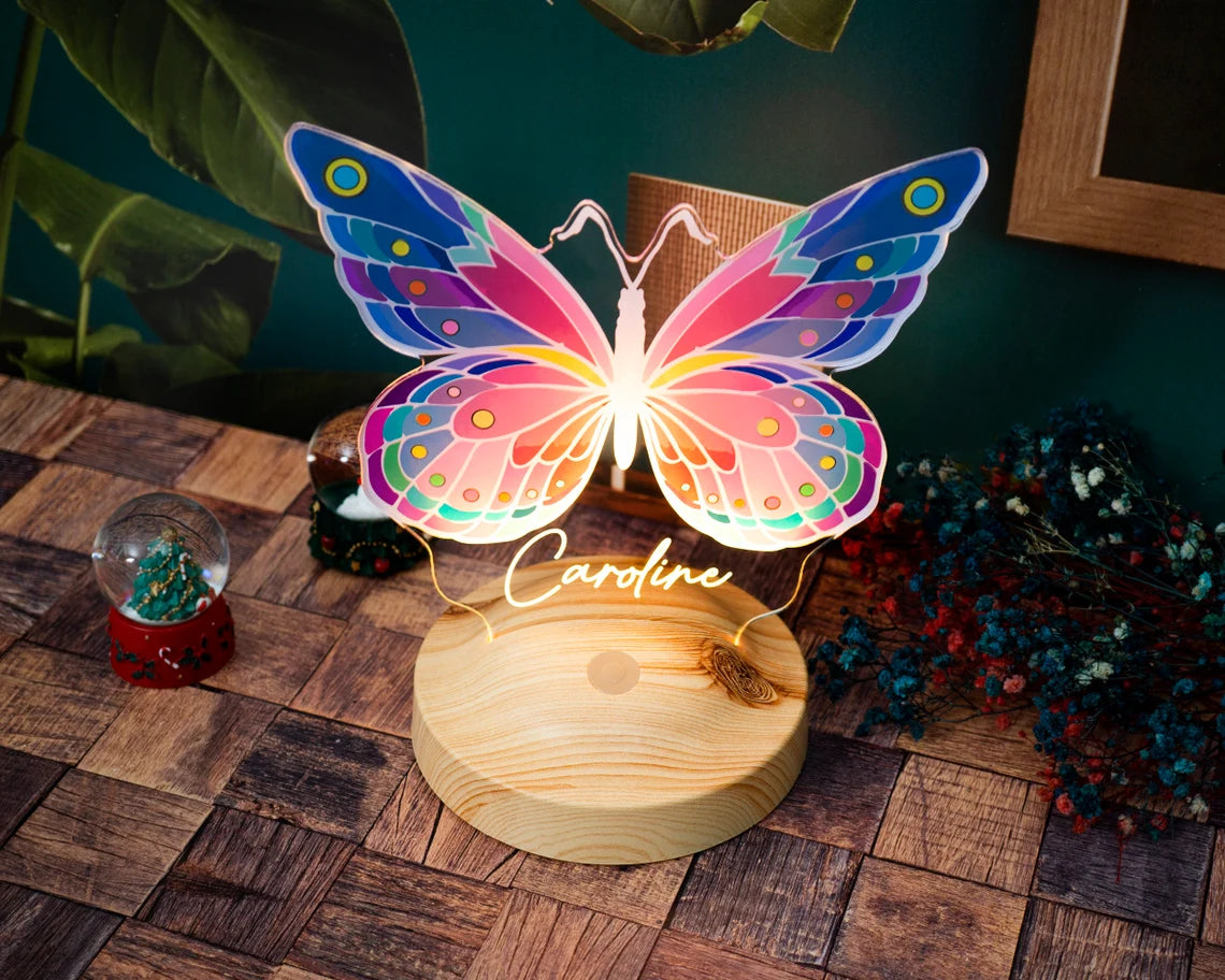 Personalisiertes farbige 3D UV Nachtlicht mit Schmetterling, Schmetterlings-Geschenke, Kinderzimmer-Dekor