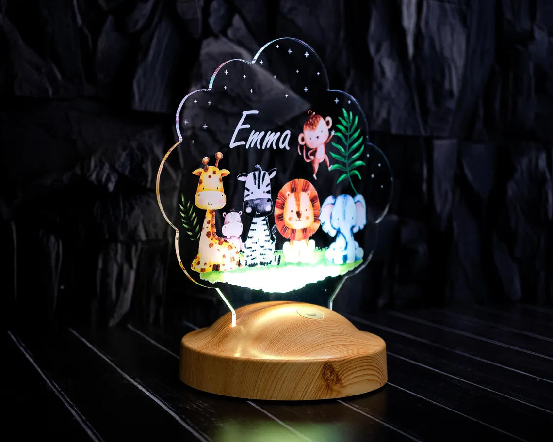 Personalisierte LED Safari-Babytiere Lampe – Das perfekte Geschenk für Kinder