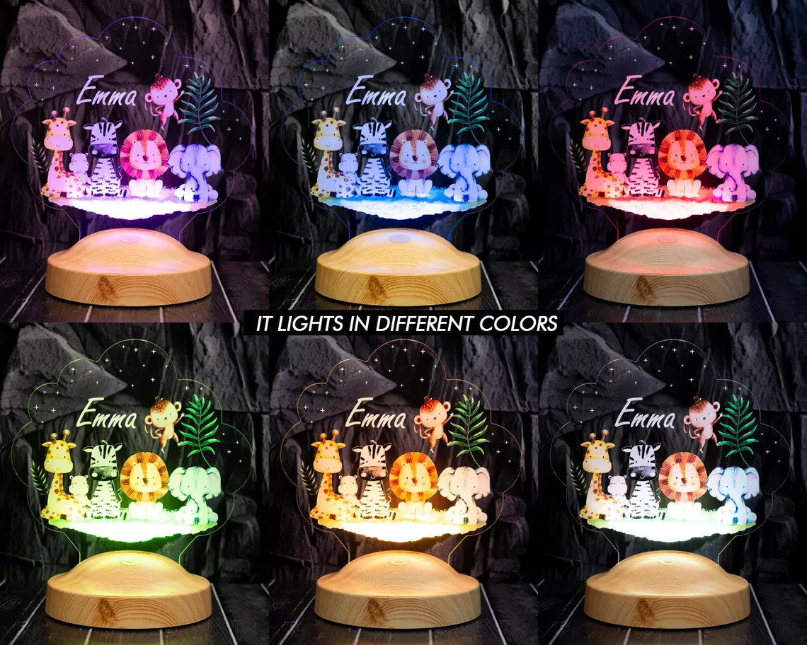 Personalisierte LED Safari-Babytiere Lampe – Das perfekte Geschenk für Kinder