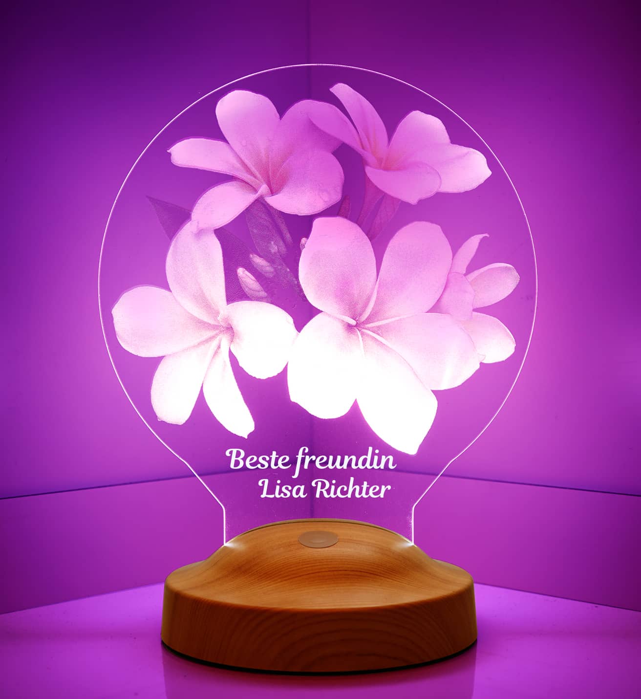 Plumeria Blumen Personalisierte Geschenke für Freundin - Lampe mit Wunschtext