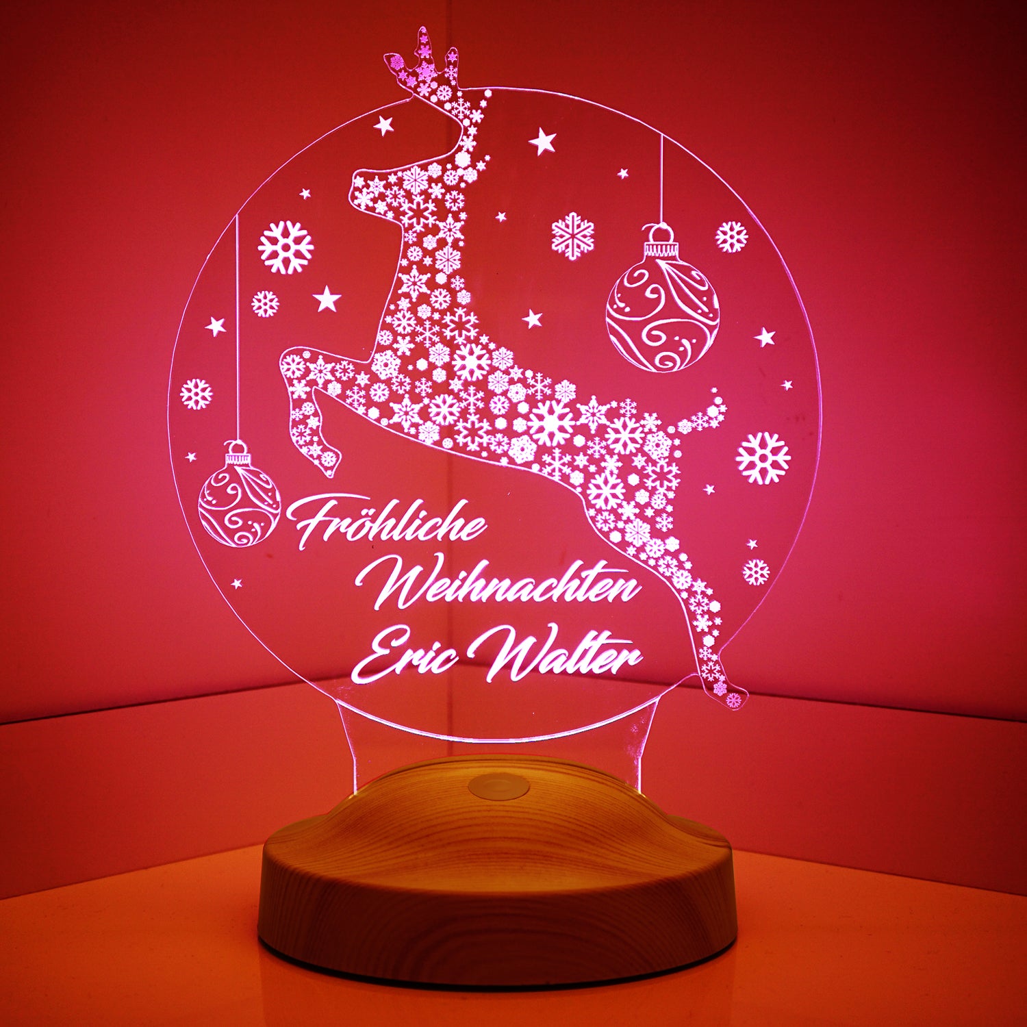 Weihnachtshirsch Personalisierte Lampe Mit Gravur Wunschtext Geschenkbox