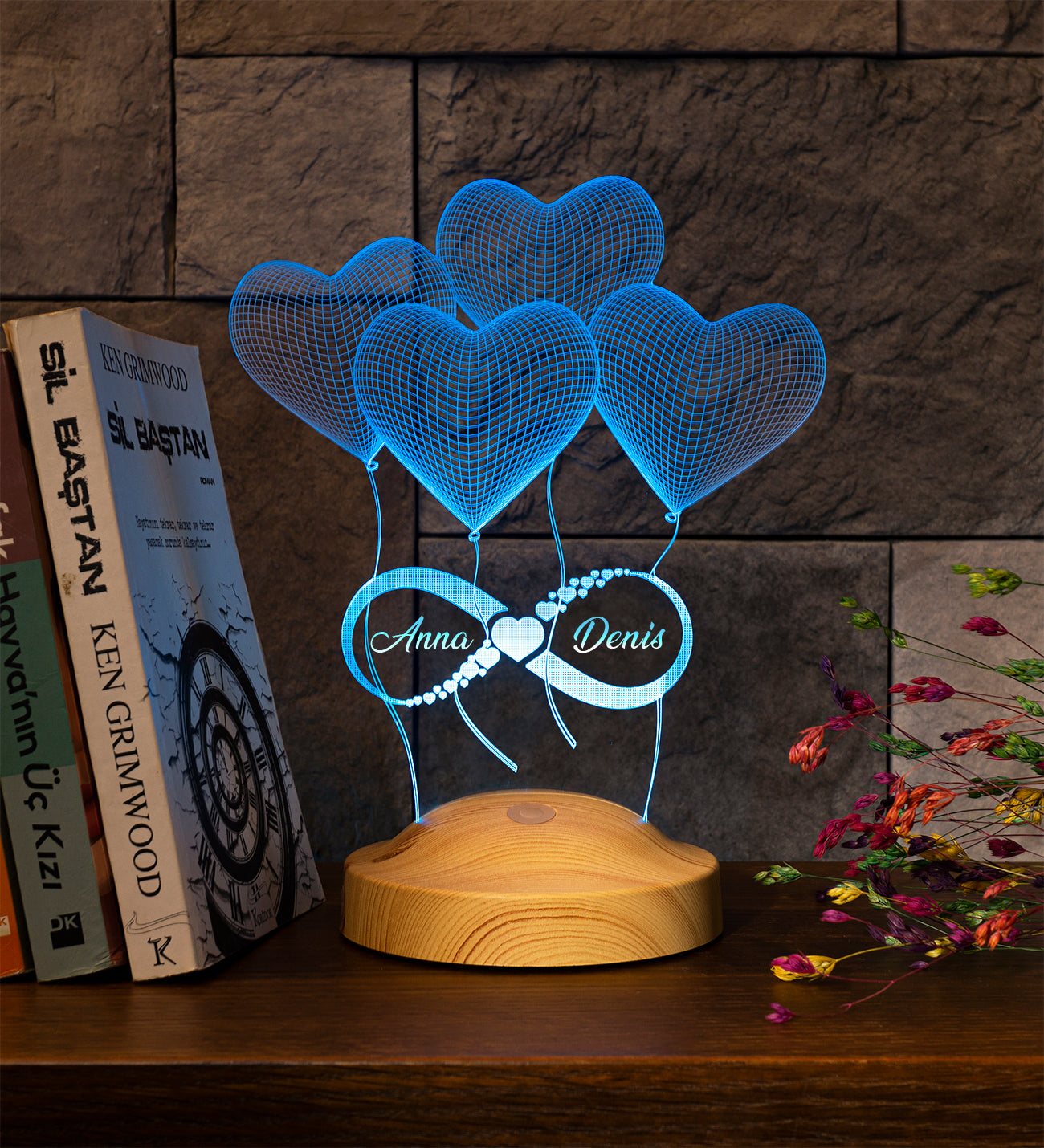 Ballon-Herzen Unendlichkeit Valentinstagsgeschenk Personalisierte Lampe mit Gravur