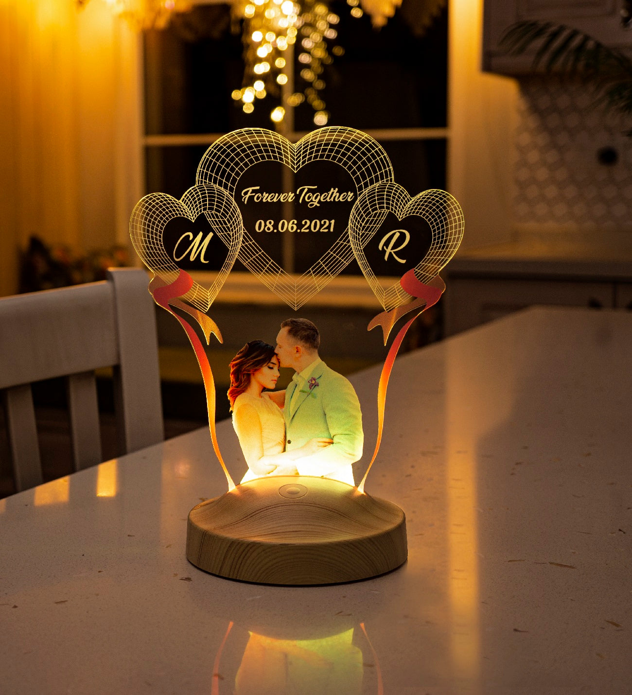 Foto Lampe mit Wunschtext & eigenes Bild mit hohe Qualität UV Druck 3D Vision LED Nachtlicht für Hochzeit oder Muttertag