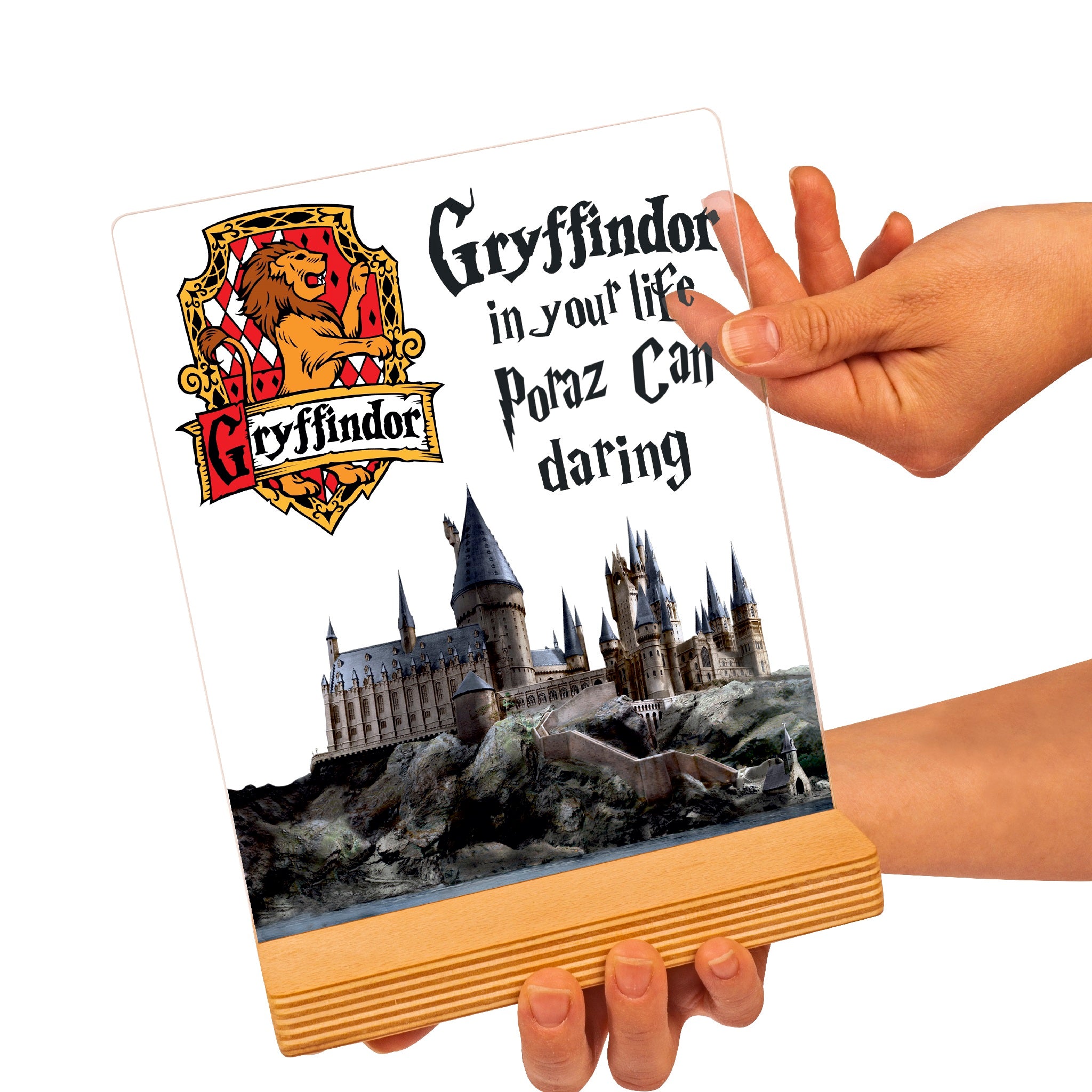 Personalisiertes Harry Potter Hogwarts Gryffindor Geschenk mit UV-Druck Holzaufsteller & Geschenkbox