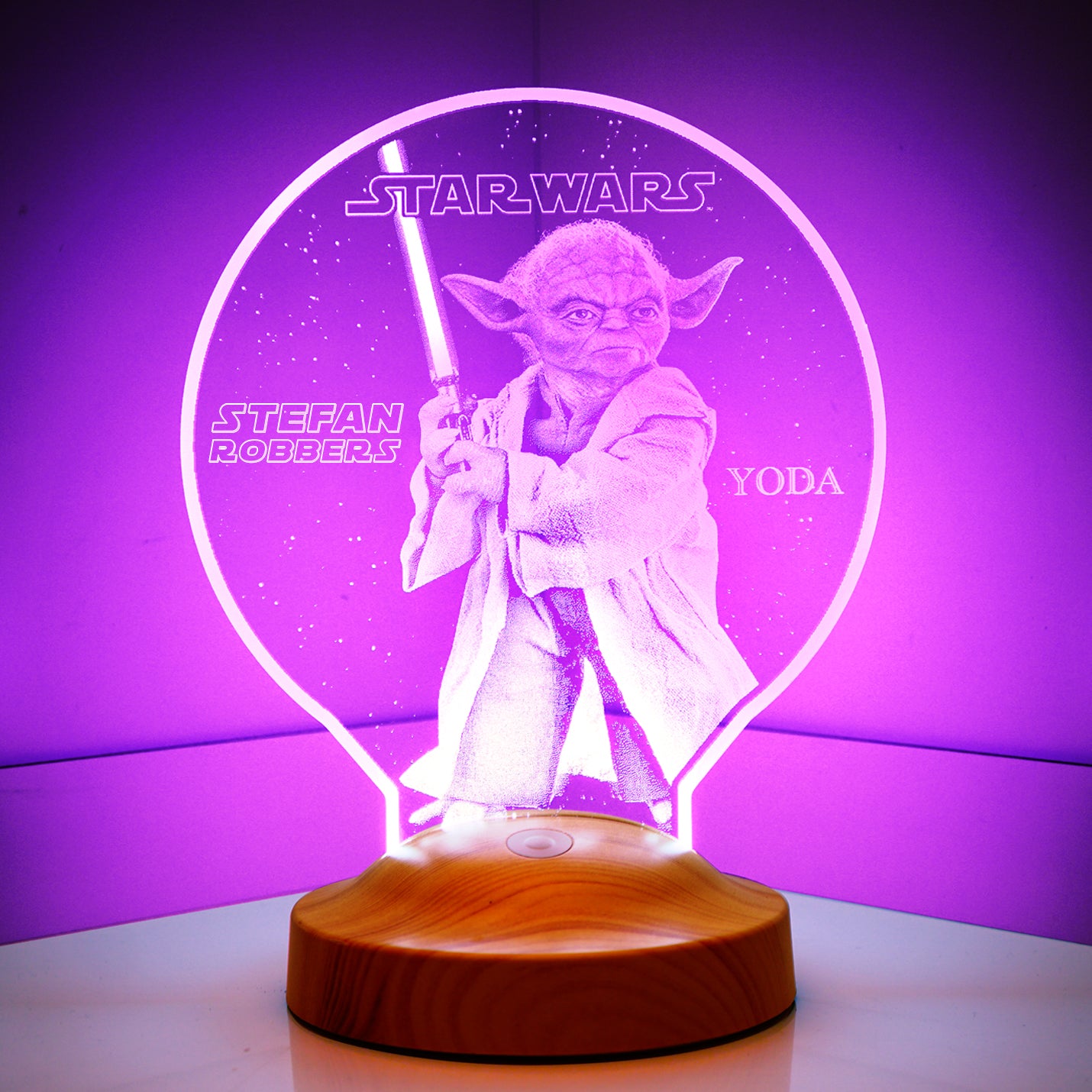 Master Yoda Mandalorian Star-Wars Lampe 3D Vision LED Nachtlicht mit Wunschtext