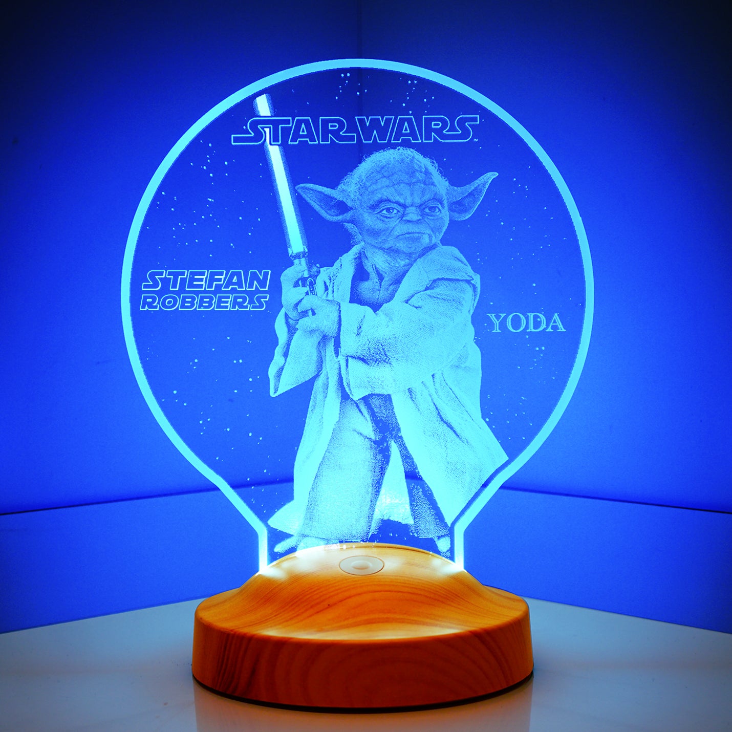 Master Yoda Mandalorian Star-Wars Lampe 3D Vision LED Nachtlicht mit Wunschtext