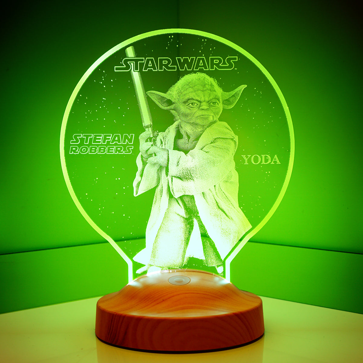 Master Yoda Mandalorian Star-Wars Lampe 3D Vision LED Nachtlicht mit Wunschtext