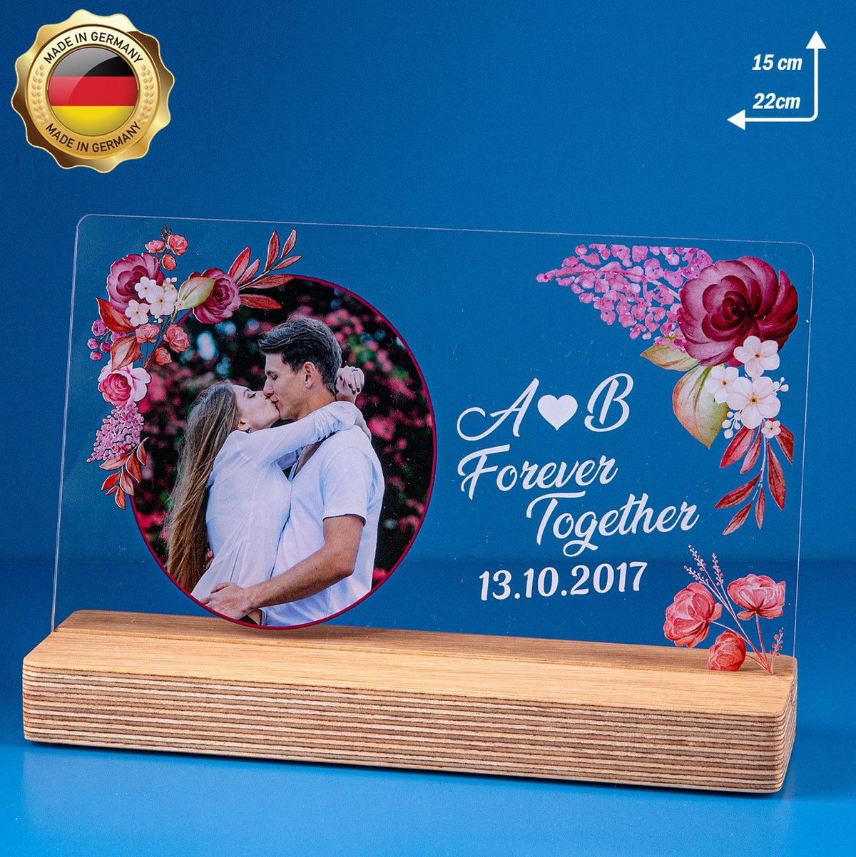 Personalisiertes Fotogeschenk mit hochwertigem UV-Druck Holzaufsteller & Geschenkbox