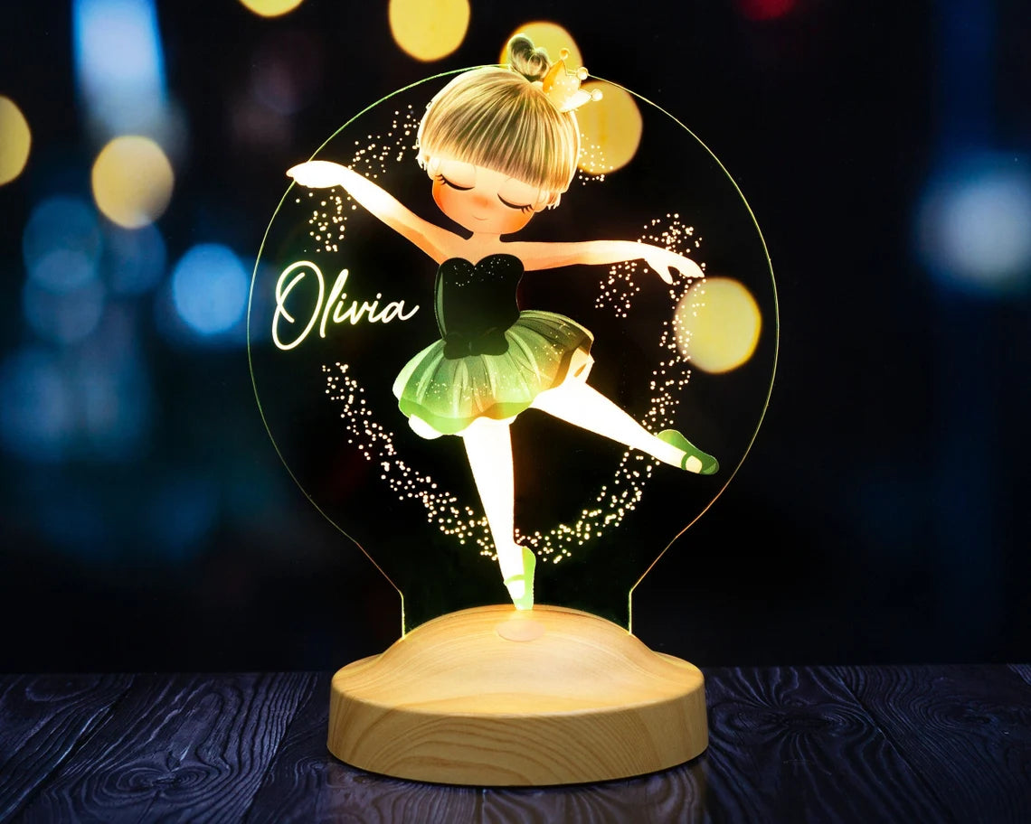 Ballerina Personalisierte Geschenke 3D Lampe mit Name UV Druck Geburtstagsgeschenk Kinderzimmer Nachttischlampe