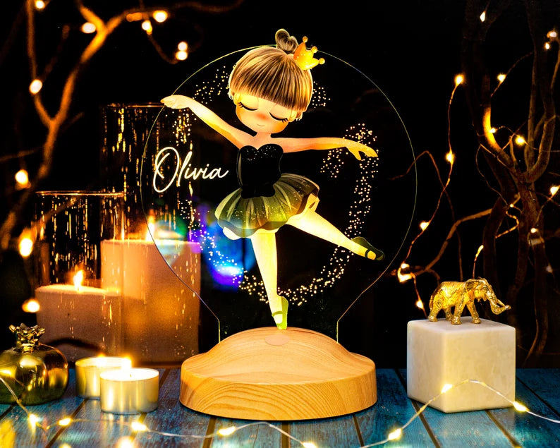 Ballerina Personalisierte Geschenke 3D Lampe mit Name UV Druck Geburtstagsgeschenk Kinderzimmer Nachttischlampe