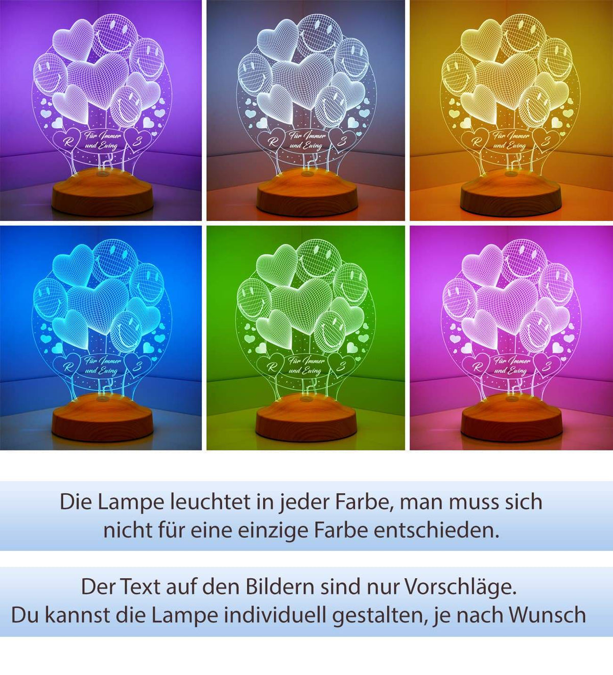 Smiley Ballon Personalisierte Geschenke Lampe mit Wunschtext