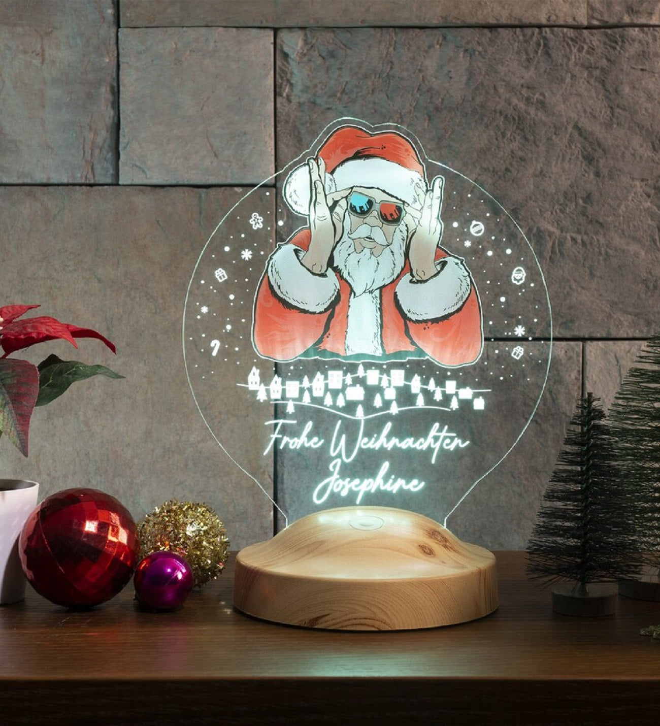 SANTA KLAUS WEIHNACHTSMANN PERSONALISIERTE FARBIGE 3D LAMPE FÜR WEIHNACHTEN