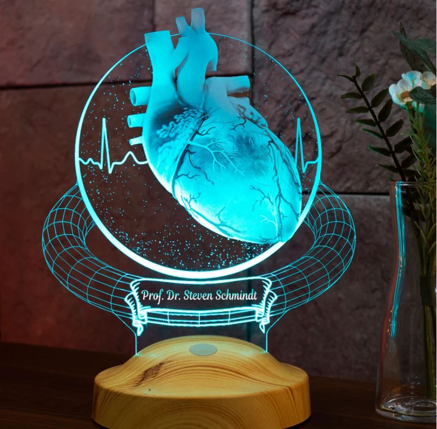 Personalisierte 3D-Lampe für Herzchirurgen, Kardiologengeschenk mit Gravur