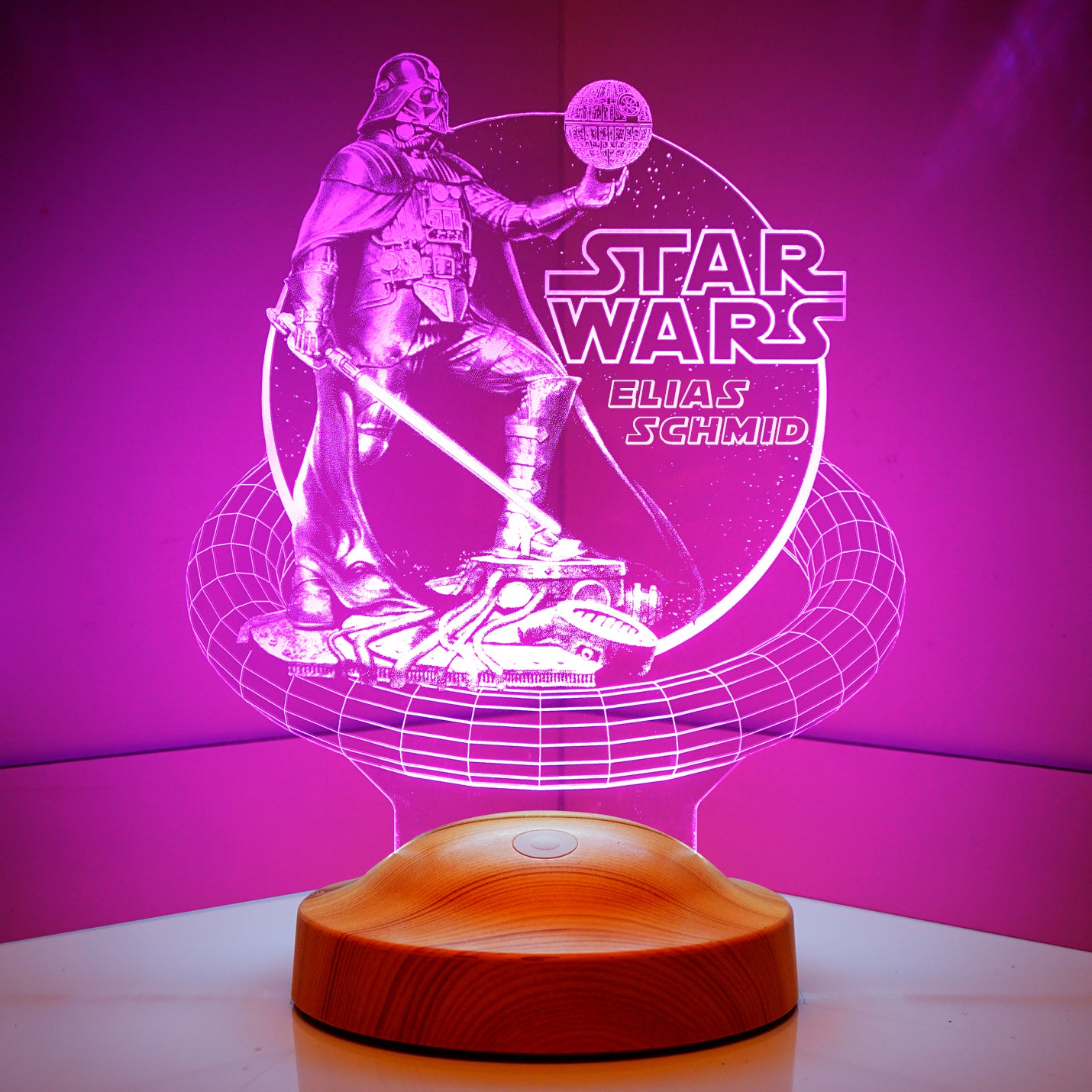 Darth Vader Star-Wars Lampe 3D Vision LED Nachtlicht mit Wunschtext