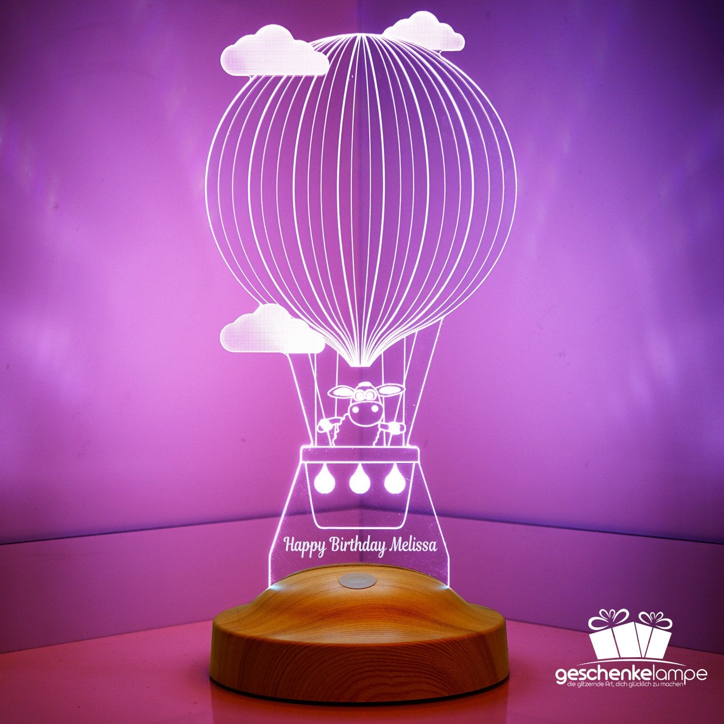 Schaf im Heißluftballon Personalisierte Geschenke Lampe mit Wunschtext