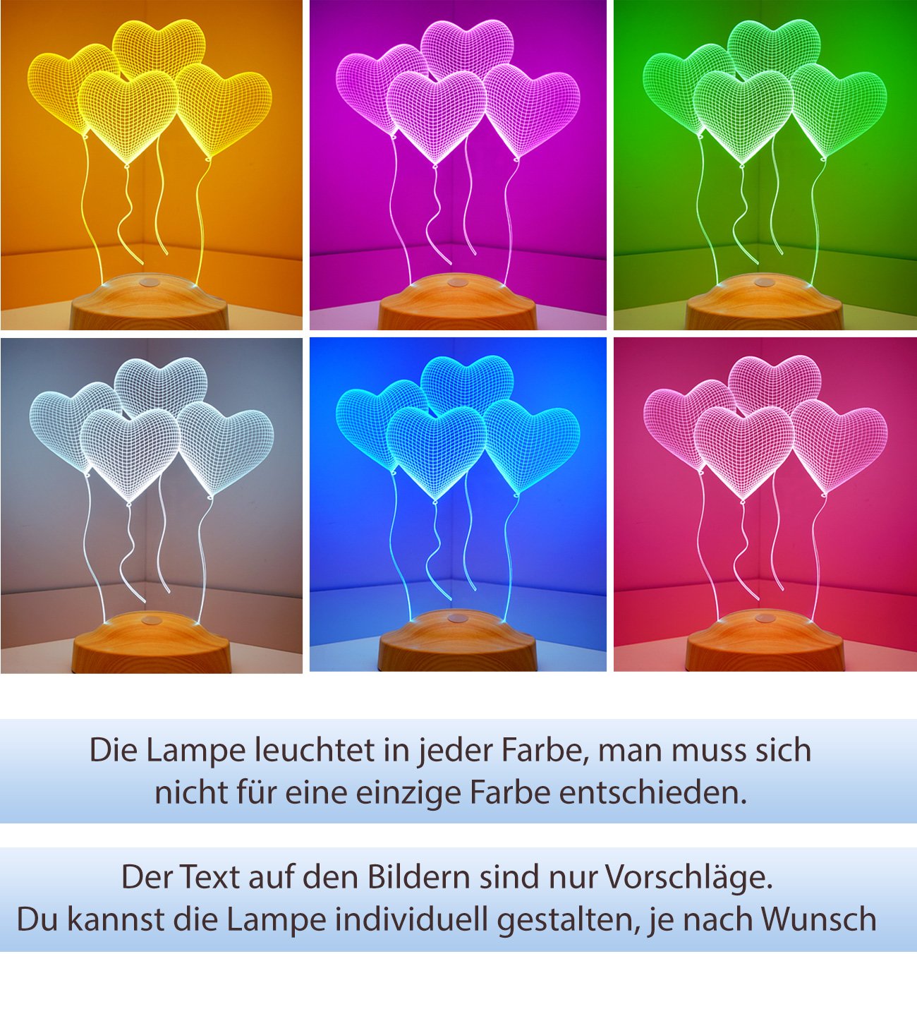 Vier Herzen Personalisierte Geschenke Lampe mit Wunschtext