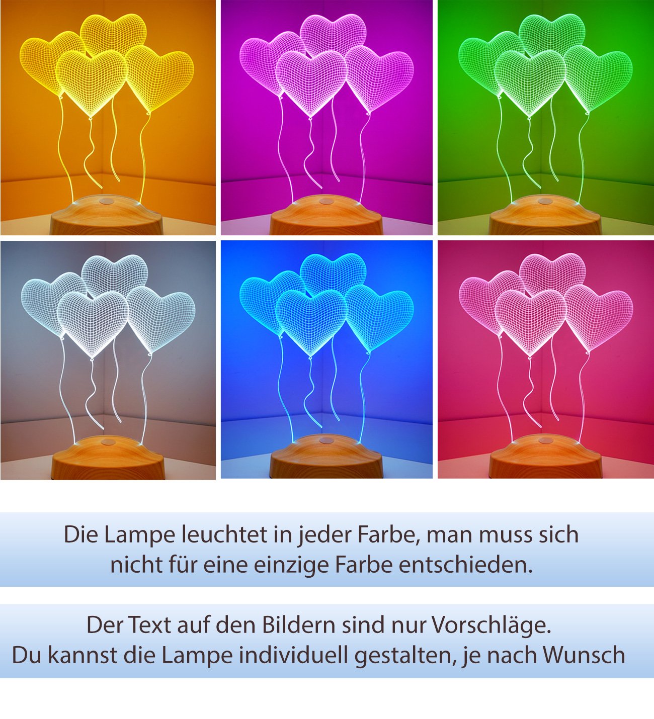 Vier Herzen Personalisierte Geburtstags Geschenke Lampe mit Wunschtext